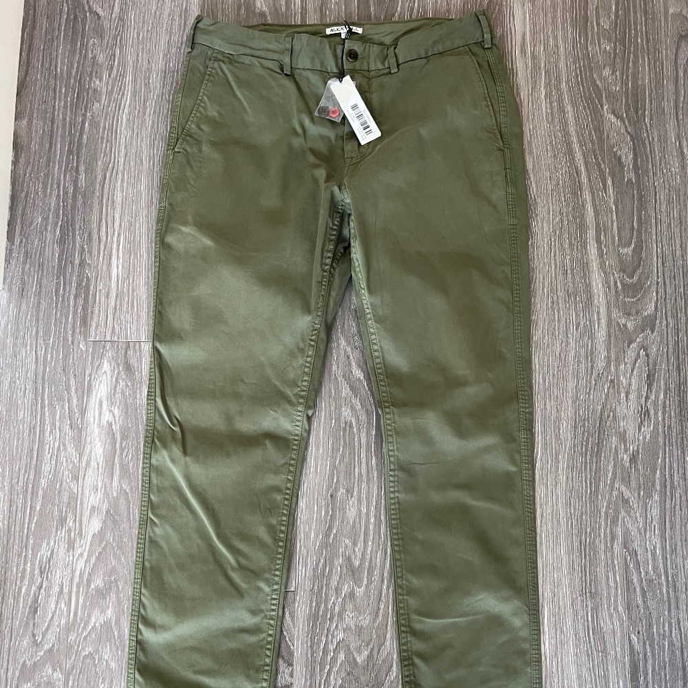NWT ALEX MILL Slim-Fit Cotton-Blend Twill Chinos in Army Green Trousers Size 33